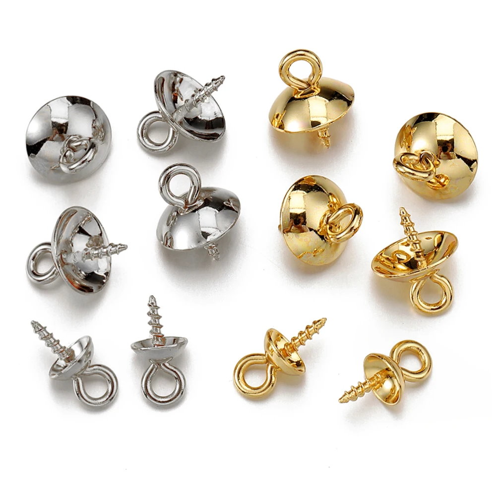 Aço inoxidável Parafuso Olho Pins, Cor do Ouro Bail, Top Perfurado Bead, End Caps, Pingente Conector, DIY Jóias Fazendo Suprimentos, 50Pcs