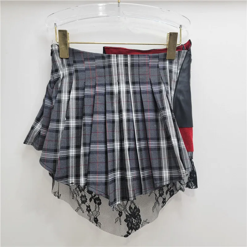 [ZOCI] [ZOCI] [zoci] High Street Design Deconstruction Splicing Plaid Women New Punk Style Irregular Girl Skirt