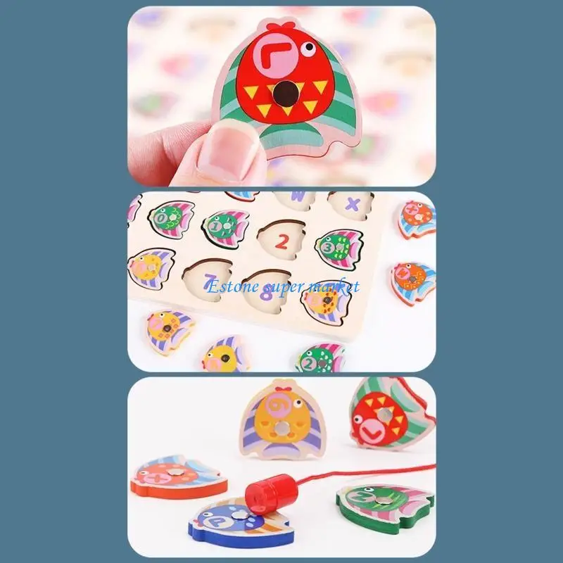 Jeu pêche en bois 090B, jouet assorti, Puzzle pour nourrissons enfants, éducation précoce, fourniture fête, œil-main