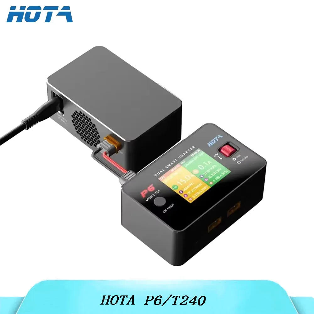 

HOTA P6 T240 Двухканальное интеллектуальное зарядное устройство AC240W DC600W 2×15A 45W Type-C для 1-6S Lipo RC FPV Батарея дрона