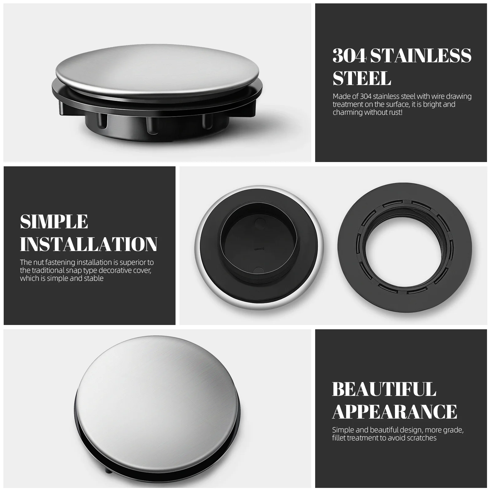 6Pcs Durable Stainless Steel Faucet Hole Covers Kitchen Sink Accessories Easy to Replace Install for Clean Tidy Look