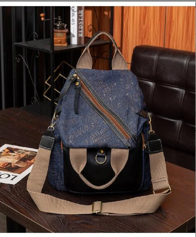 New Women ashion Large Capacity Denim Canvas Travel Backpack Multifunctional Casual Shoulder Bags Totes School Crossbody Bag