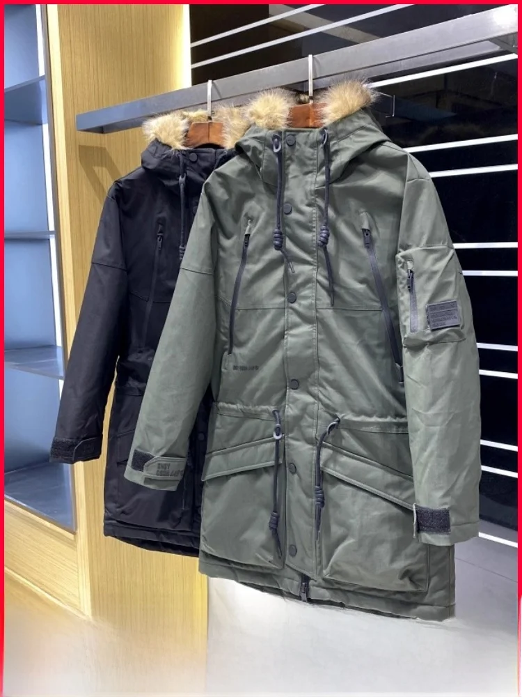 

Thiened Nordic Sle Куртка с капюшоном Мужское теплое ветрозащитное длинное хлопковое пальто с меховым воротником Молодежная мода Повседневная молния Декор...