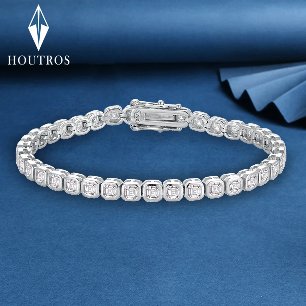 3x3mm Asscher Cut Full Moissanite Tennis Bracelet for Women Men 925 Sterling Silver Lab Diamond GRA Certified Bracelet Jewelry