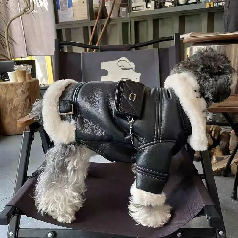 Dog Biker Motorcycle Cotton Coat Clothes Chennai Phalanx Biker Teddy Small Medium Pet Dogs Cats Winter Warm Cotton Black Coat