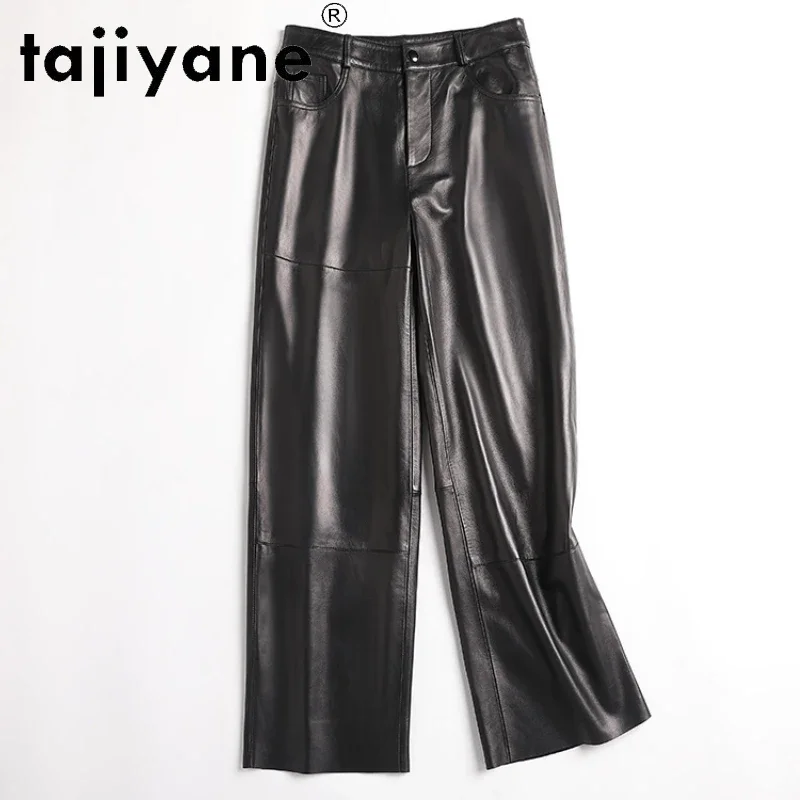 Tajiyane Sheepskin Genuine Leather Pants Women High Waist 2022 Spring Wide Leg Straight  Loose White Pants Women Trousers FCY094