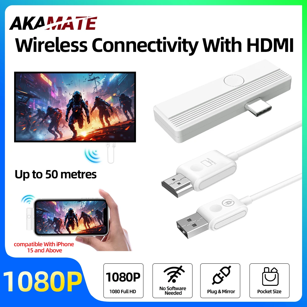 

1080P 50M Wireless HDMI Video Transmitter Receiver Extender Adapter TV for Camera Laptop PC to TV Monitor Projector Stick Dongle