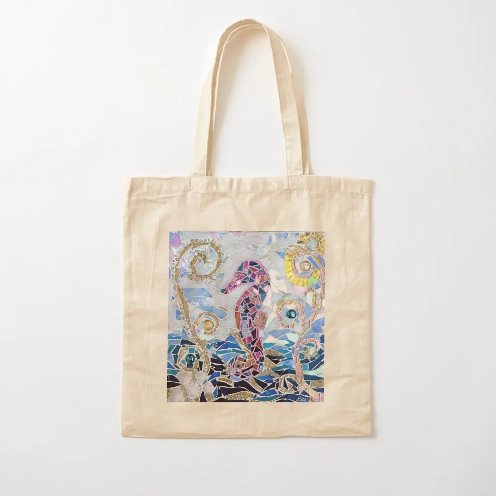 

Seahorse Mosaic Tote Bag woman shopping bag Handbags Canvas Tote Bag
