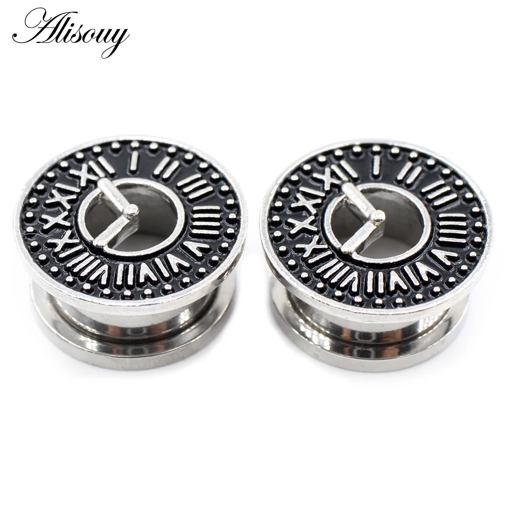 Alisouy 2 Stück Edelstahl Blume Zirkonia Mond Stern Uhr Herz Schraube Ohr Tunnel Plugs Expander Messgeräte Körper Piercing Schmuck – Detail 29
