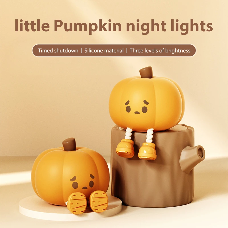 Veilleuse en Forme de Citrouille d'Halloween, Lampe en Silicone Souple et Mignonne, Décoration de Chambre, de Lit à Intensité Réglable avec Minuterie, Cadeau pour Enfant et Bébé