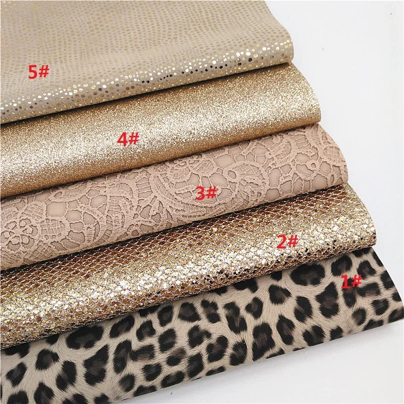 Gold Chunky Glitter Leather Sheets Leopard Pattern Faux Leather Floral Synthetic Leather Suede DIY Craft Sheets Mini Rolls W335