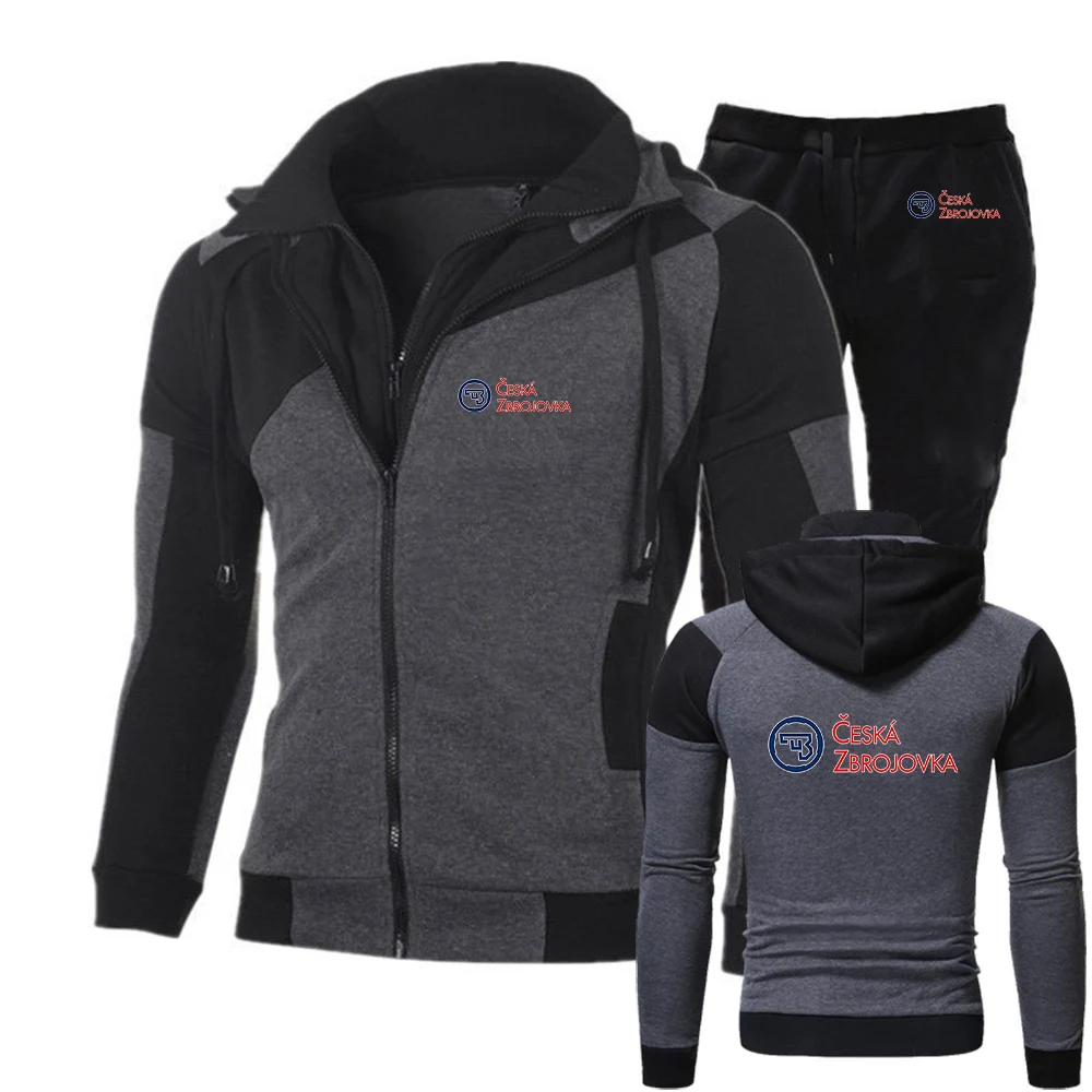 

2026 Firearms Sign CZ Ceska Zbrojovka Spring And Autumn Man's New Diagonal Zipper Hoodie Fashion Timeless Sports Pant Suit