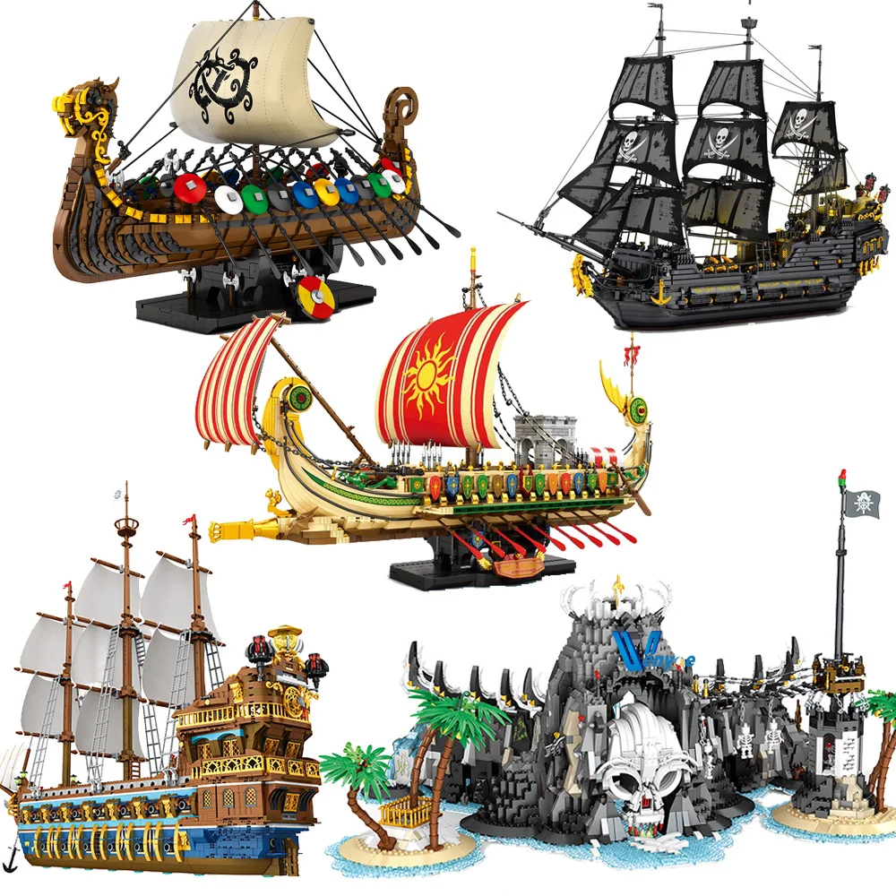 Bloques de Construcción de Barco Pirata, Puerto Real de la Bahía Pirata, Modelo de Galleasa Espartana, Ladrillos de Galleasa Ensamblados, Juguete para Coleccionar y Regalar