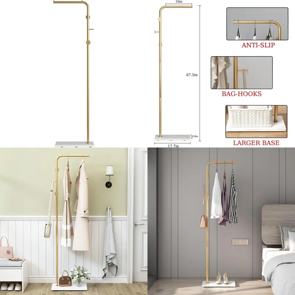 

Современная L-образная напольная вешалка для одежды с мраморным основанием и 3 крючками для дома и офиса