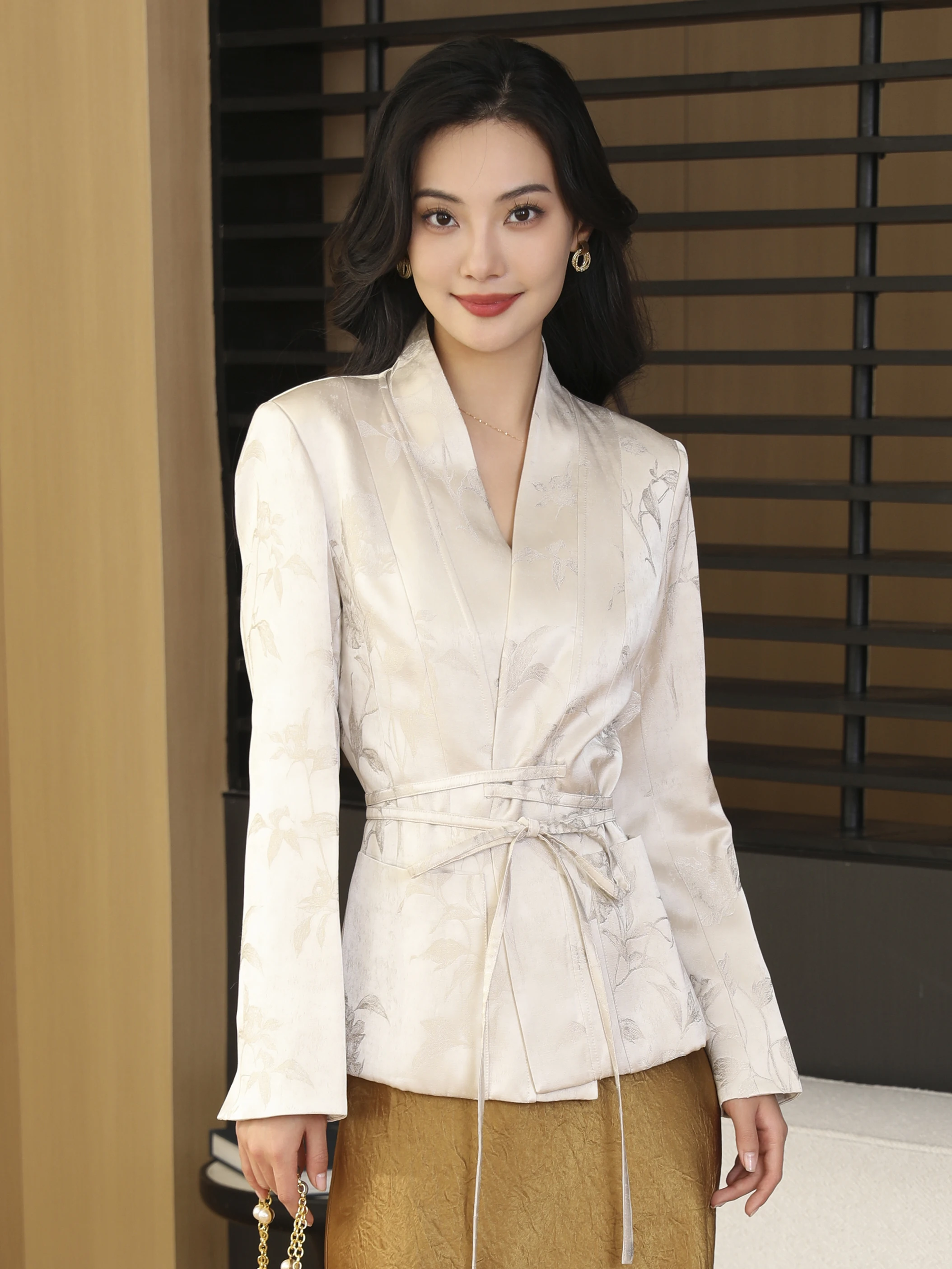 MAXMAY Chinese Style Embroidered Waist-Cinching Short Jacket Women's Set Fashionable Top High-End Feel Spring Season