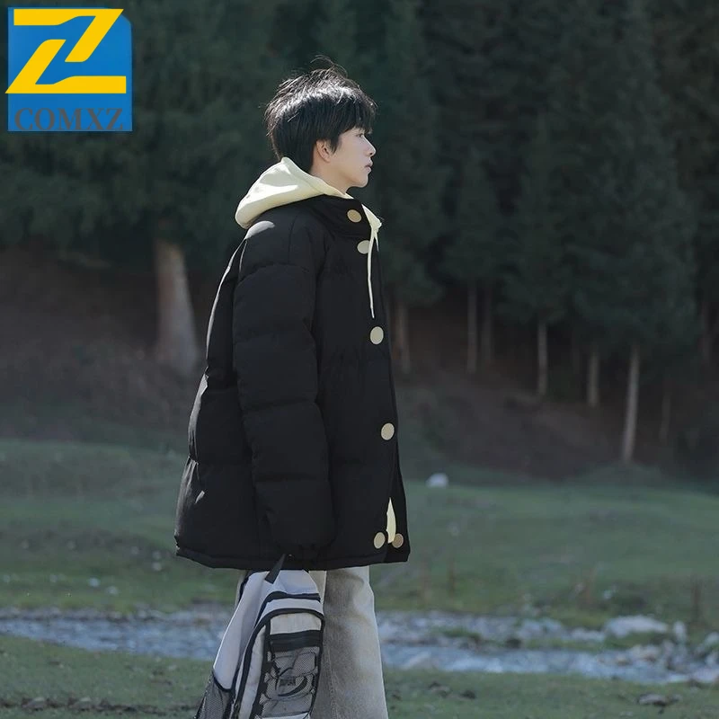 

COMXZ Мужская зимняя куртка в консервативном стиле, ветрозащитная, морозостойкая, лыжная, дорожная стеганая куртка, уличная одежда, минималистичные хлопковые стеганые куртки