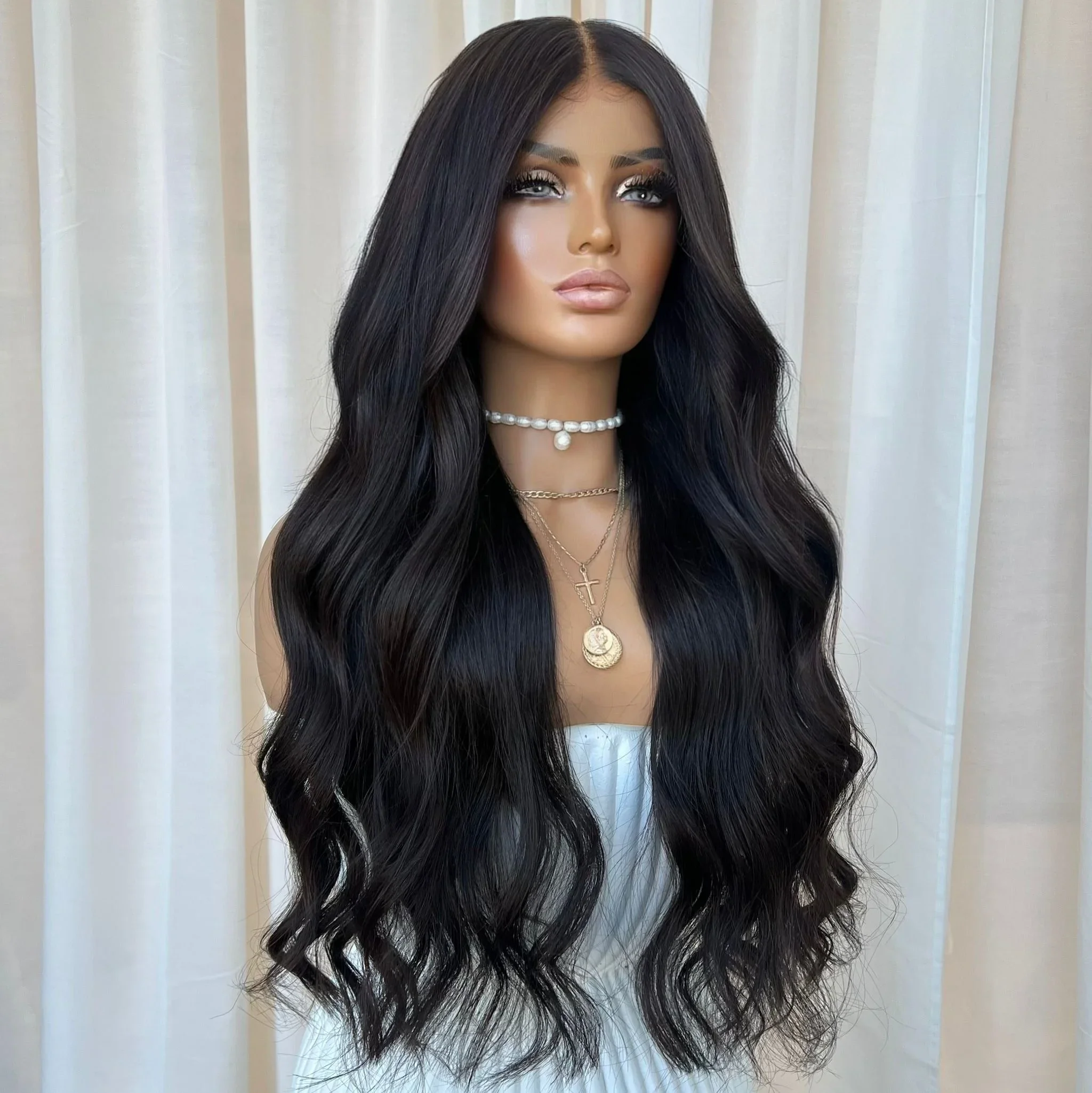 

26Inch Long Body Wave Natural Black Pre Plucked Natural Hairline 360 Lace Frontal Wigs for Black Women Glueless Cheap Lace Wigs