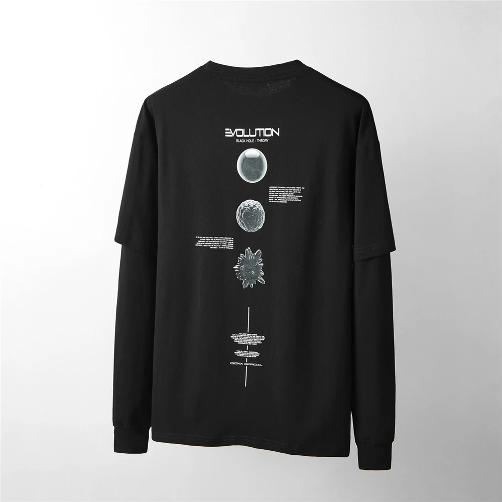 Hip Hop Long Sleeves T-Shirt Mens Japanese Loose Fake Two Pieces T Shirt 2022 Summer  Streetwear Cotton Harajuku Tops WB711