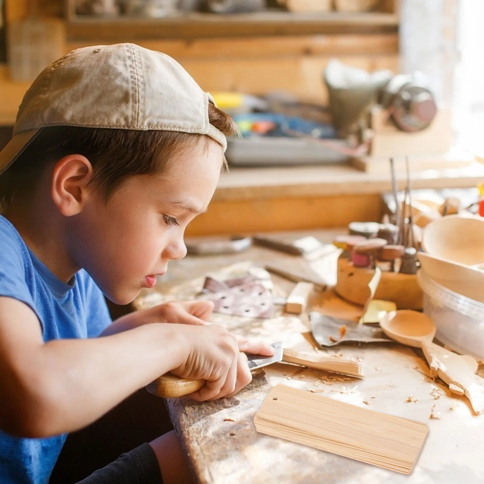 Étiquette de signet en bois de bambou pour enfants, fleurs séchées vierges, inachevé, décor de bricolage, 10 pièces