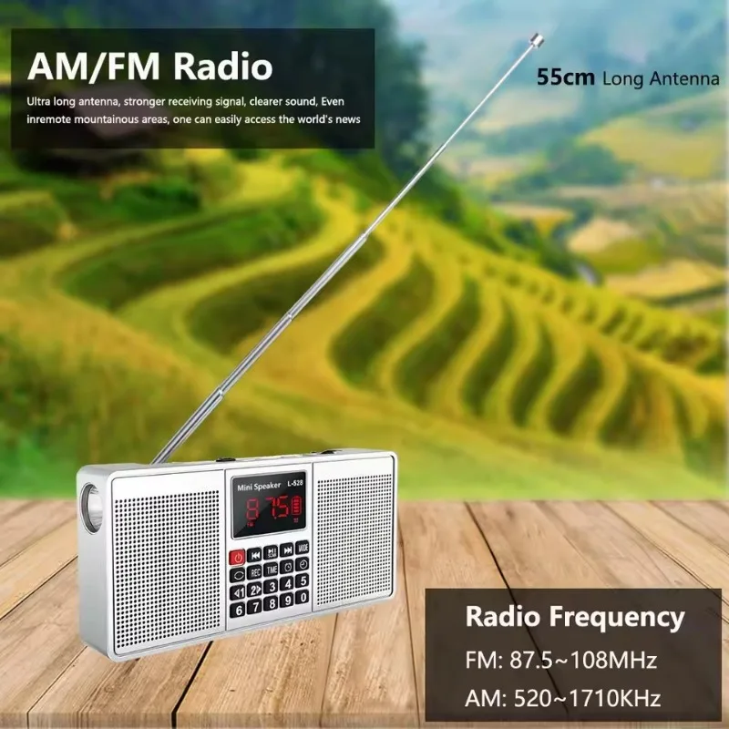 L-528 متعدد الوظائف راديو ستيريو مكبر هاي فاي مع بلوتوث AM FM TF USB يدوي AUX مسجل مصباح يدوي ساعة منبه نوع C