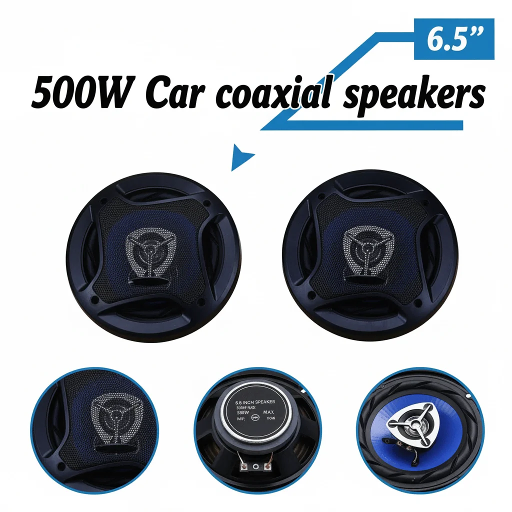 

1 pair of 6.5-inch car surround sound system speakers, 500W high power, coaxial design, full-range stereo
