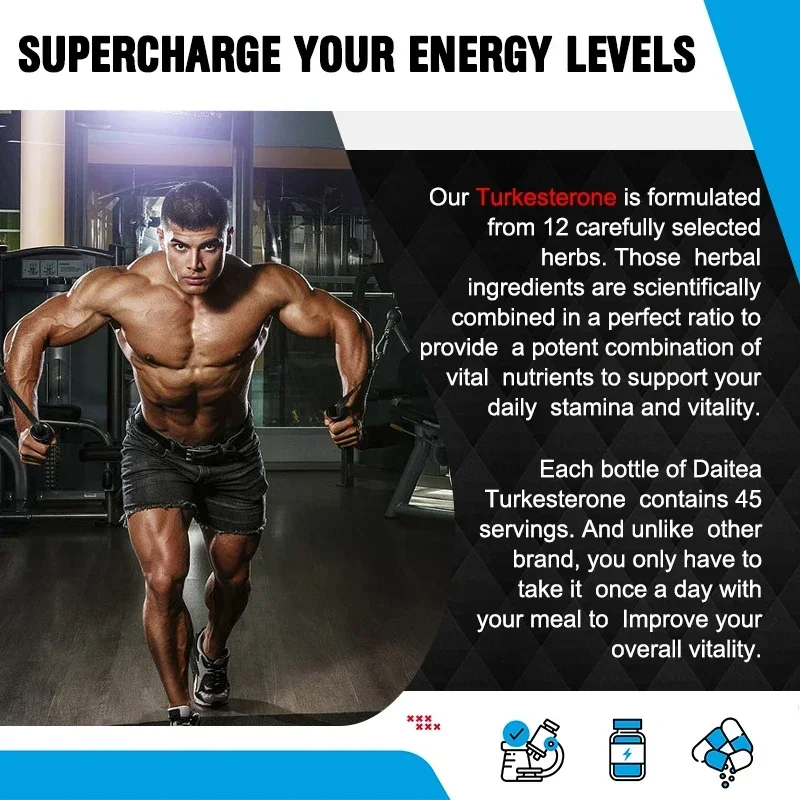 Turkesterone Supplement - Improves Male Performance, Endurance, Motivation, Focus & Muscle Mass - Non-GMO & Vegan Capsules