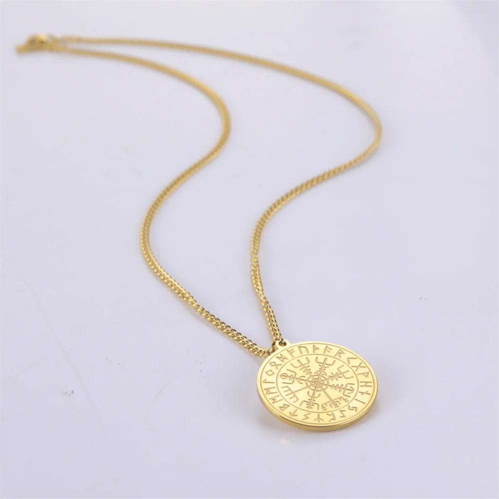 EUEAVAN Vintage Vegvisir Compass Necklaces for Men Stainless Steel Nordic Odin Runes Pendant Necklace Classic Amulet Jewelry