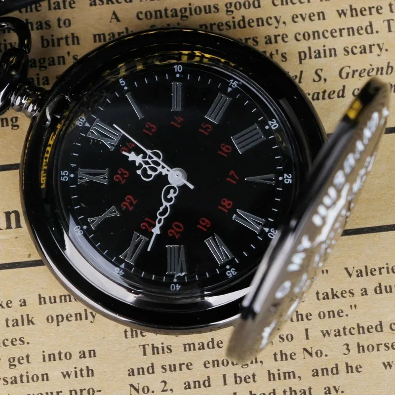 ساعة جيب كوارتز سوداء Steampunk "إلى زوجي" ساعة رجالية تذكارية أفضل الهدايا للرجال زوج قلادة على مدار الساعة