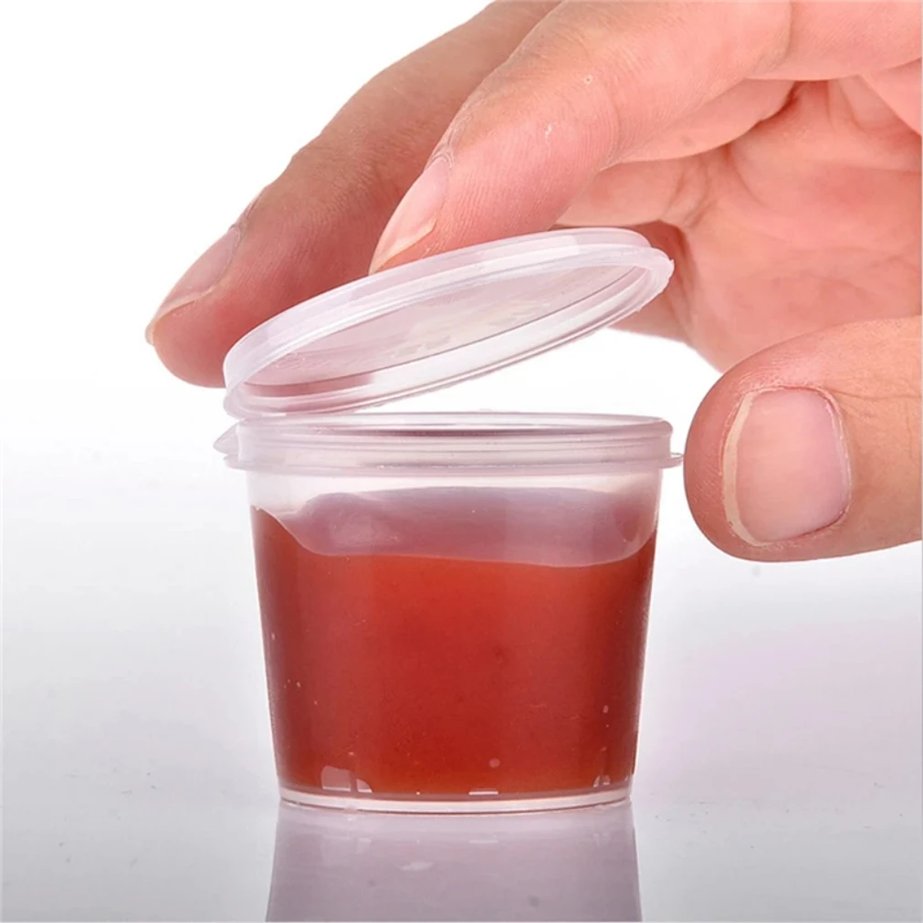 50 ピース/セット 30 ミリリットル 50 ミリリットル 100 ミリリットル使い捨てプラスチックテイクアウトソースカップ容器食品ボックスヒンジ付き蓋顔料ペイントボックス再利用可能な