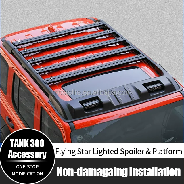 Hot Sale Aluminum Lighted Spoiler LED Spotlight Roof Platform Luggage Rack for GWM Tank 300 Car Accessories