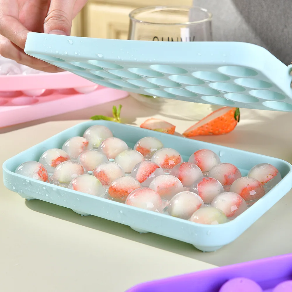 25 Grids Silicone Ice Grid Ball Ice Cube Mold with Cover Ice Storage Box Easy to Demould Ice Making Bar Home Party Kitchen Tools