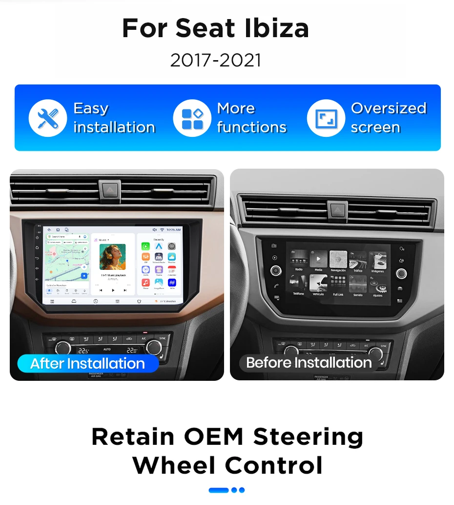 Junsun Android 15 Auto-Intelligentes System für Seat Ibiza 2017-2020 2021 AI Wireless CarPlay für Apple Auto 9" IPS Touchscreen – Detail 3