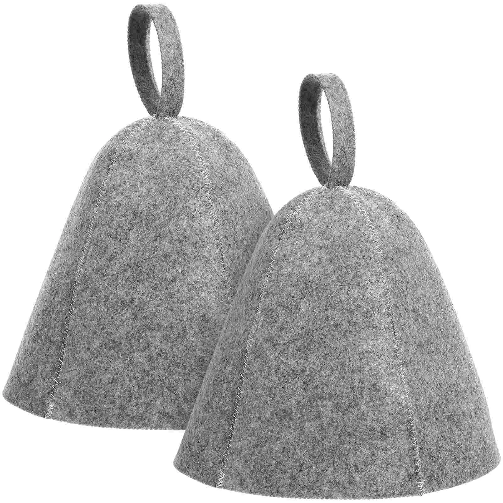 2 Pcs White Cap Shower Bathing Hat Bathroom Sauna Felt Suit Pretty Comfy Heat Insulation Grey Breathable Man