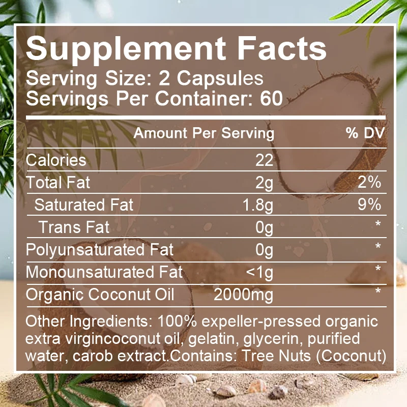 Coconut Oil Capsules Promotes Healthy Hair, Skin & Nails Made with Organic Coconut Oil