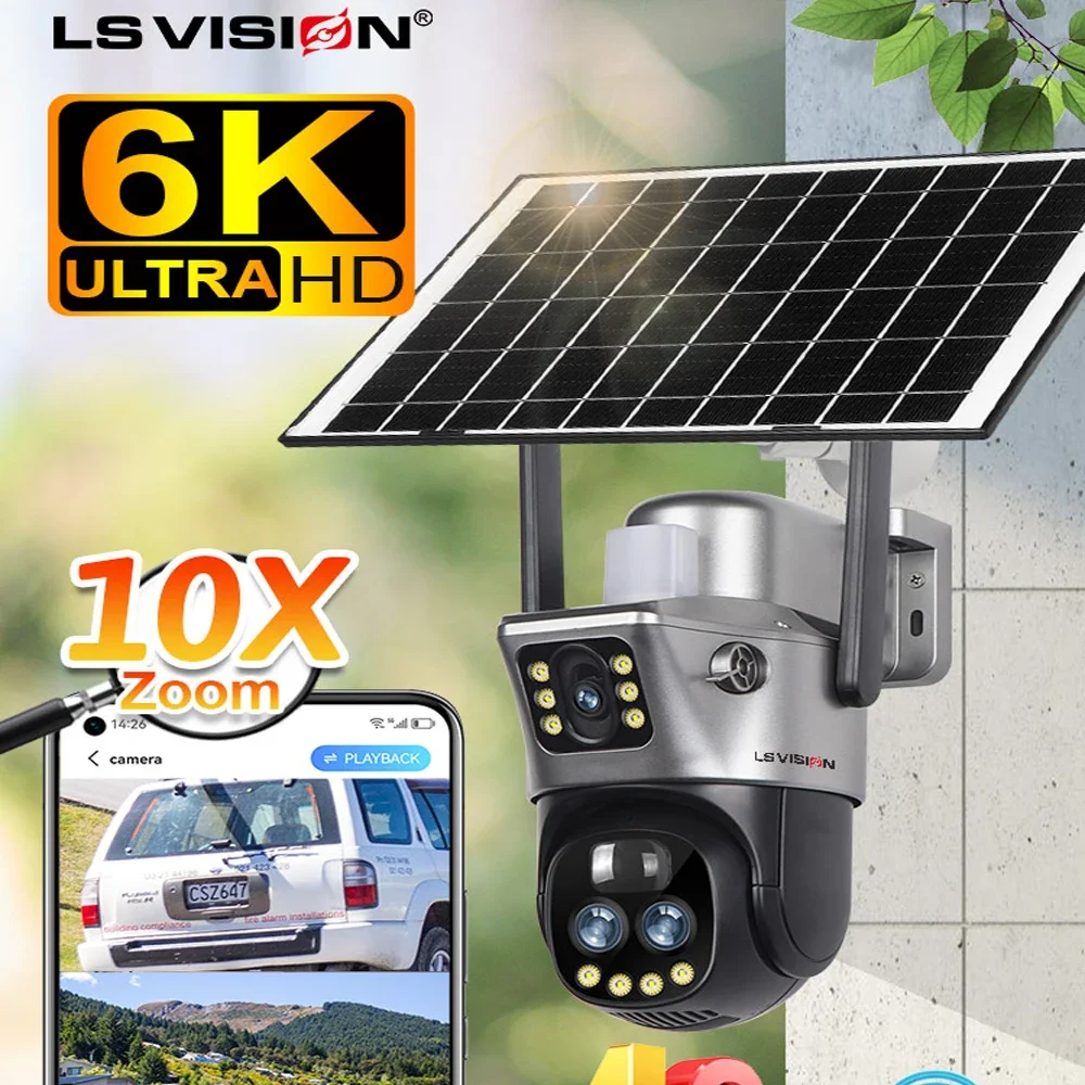 

LS VISION V380 Outdoor Security Camera 8MP 4K Dual Lens WiFi 4G Solar Powered 10X Zoom PIR Human Detection Night Vision CCTV