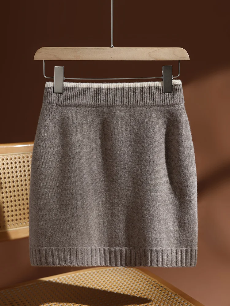 

TLOML New Chic Women's 100% Merino Wool Mini Skirt Preppy Style Cashmere Knitted Skirt Autumn Winter Soft Warm Basics Mini Skirt