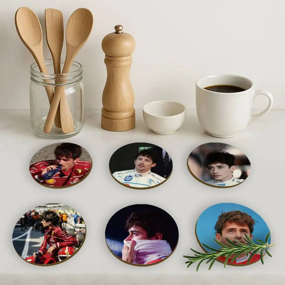 Racing C-Charles 16 L-Leclerc 2D Wooden Coasters Heat Resistant Non-Slip Holiday Birthday Gift Durable