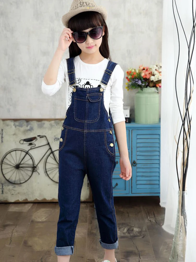 Kids Boys Overall Girls Denim Strap Pants Solid Color Trousers Spring Autumn New Casual Cargo Pant Fashion Clothing 4-12 Years