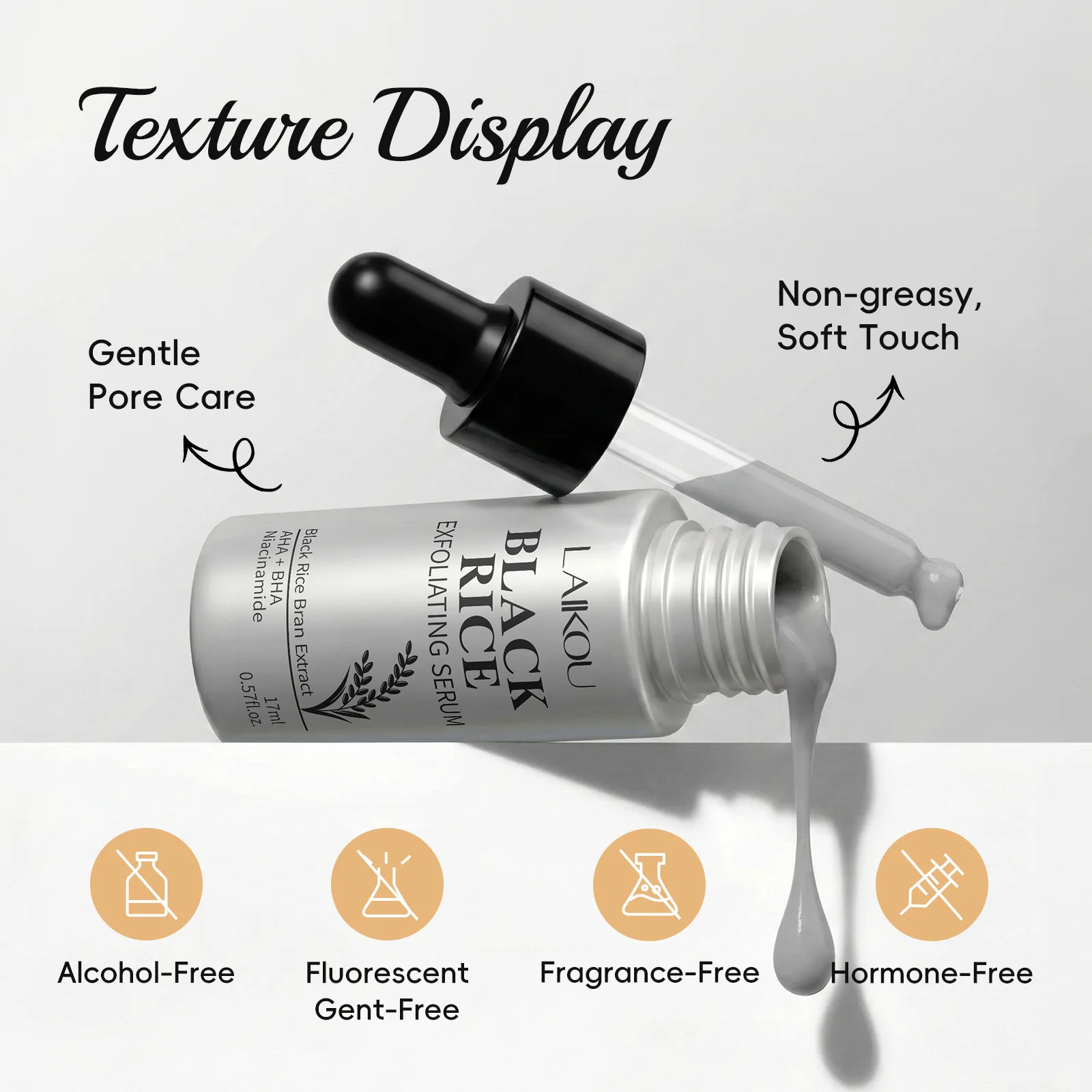 

LAIKOU Black Rice Ferment Essence Brightening & Hydrating Face Essence, Anti-Oxidant Moisturizer for All Skin Types 17ml