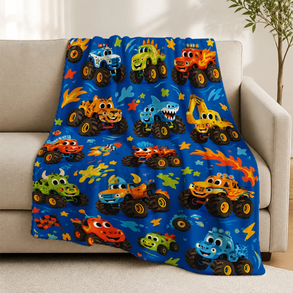 Cute Construction Vehicle Dump Truck Pattern Throw Blanket for Boys Kids Sofa Couch Decor Plush Toy Gift Idea Excavator Machiner