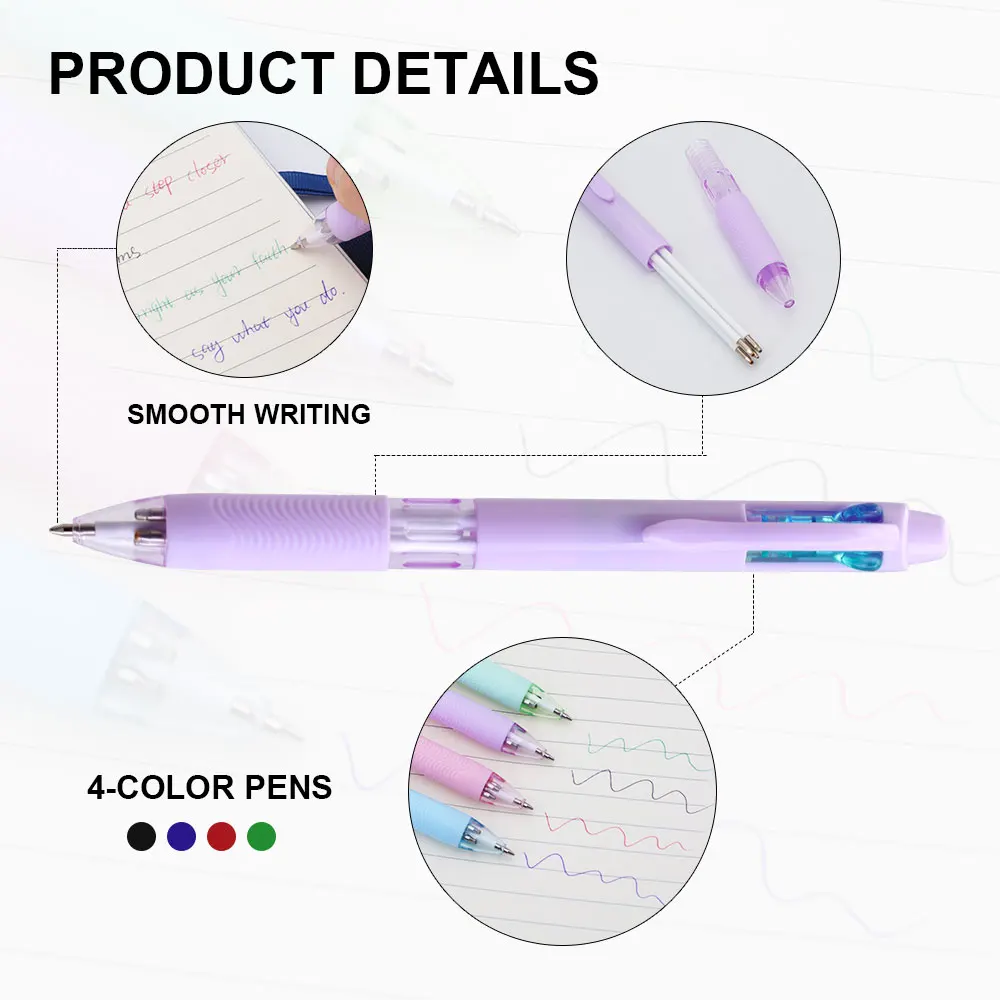 4-In-1 Multifunction  0.7mm Ballpoint Pen Set Colorful Retractable Smooth Writing 4-Color Refills Ideal For Office Use