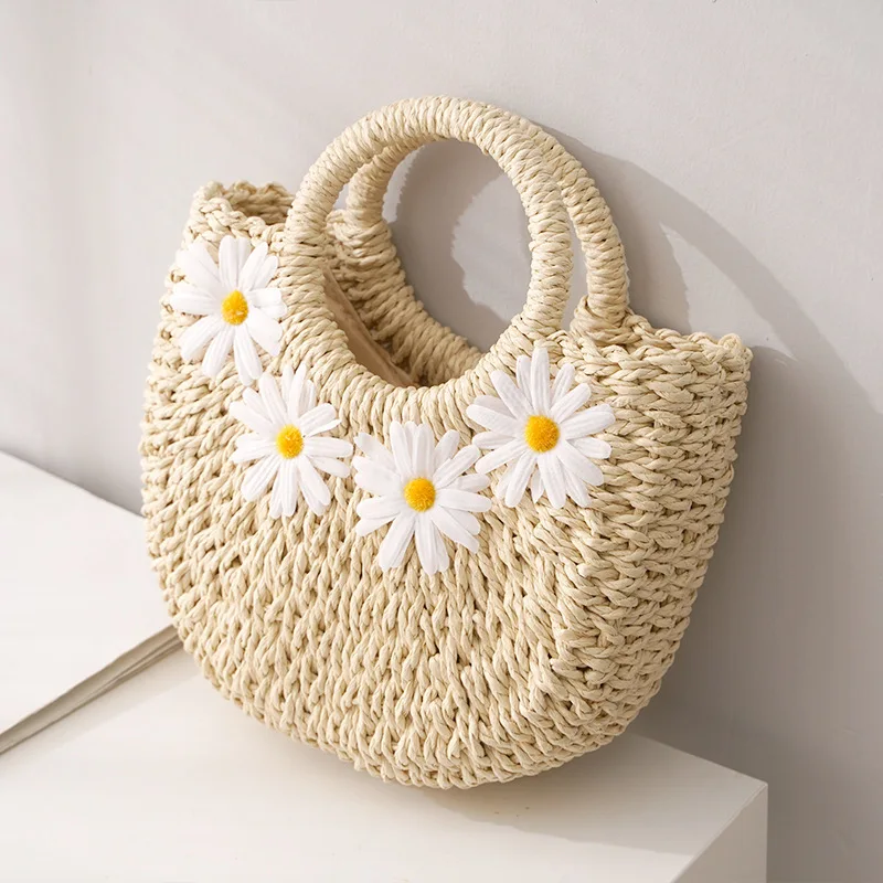 Fashion Hand-Woven Straw Beach Bags Women Handmade Moon Basket Shoulder Bag Bolsa Summer Bohemian Travel Crossbody Bags Handbags