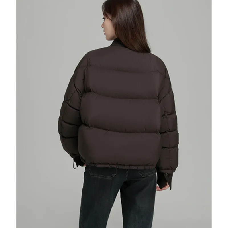 Jaqueta curta de malha para mulheres 2025 inverno novo 95% pato branco para baixo pequena fragrância casaco grosso feminino casual topo