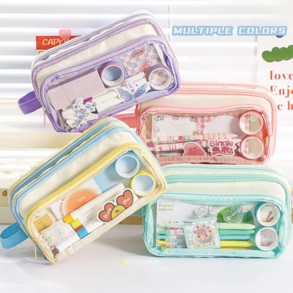 

Detachable Large Capacity Pencil Case Beauty Bag Transparent Stationery Pen Bag Ins Style Portable Cosmetic Storage Bag Office