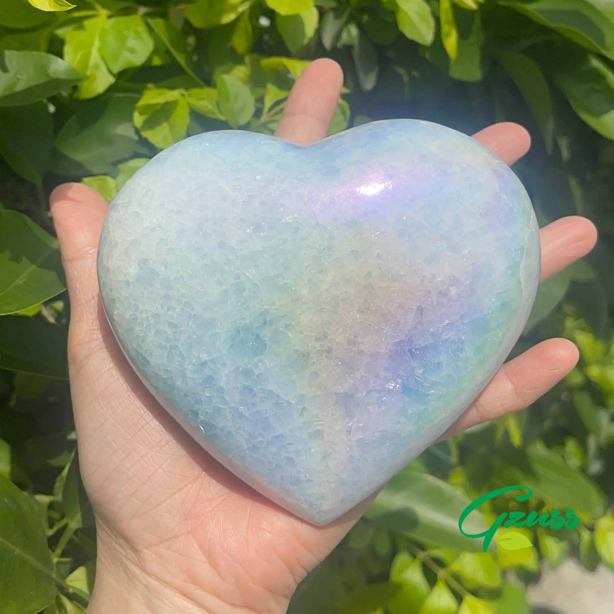 10-12cm angel aura Blue Celestite Heart Crystal Big Huge Carving