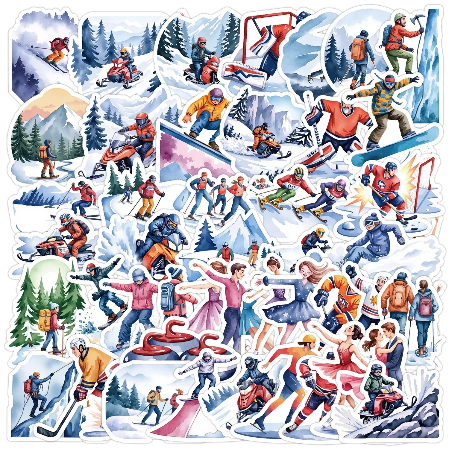 50 Stück coole Sport-Ski-Schnee-Berg-Aufkleber für Kühlschrank, Koffer, Laptop, Snowboard, Graffiti, extremer Wintersport, Ski-Vinyl-Aufkleber