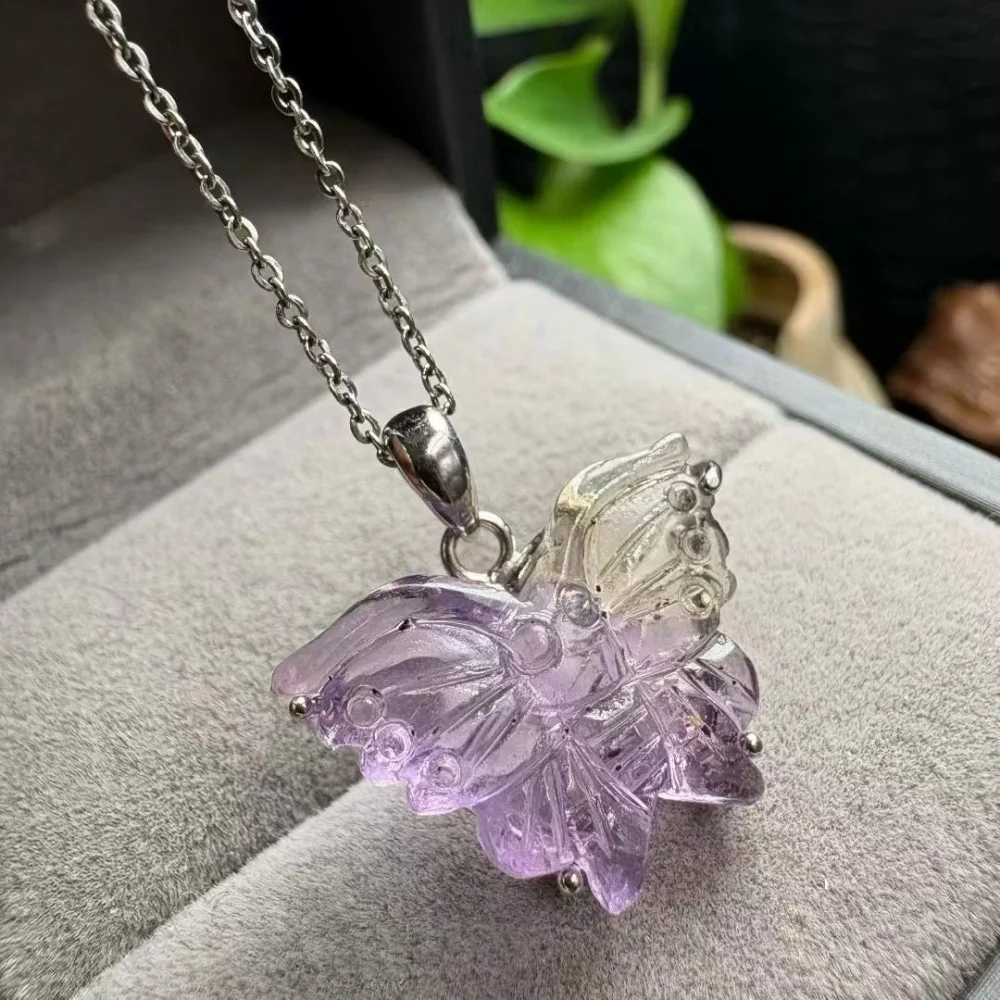 1PCS Natural Ametrine Butterfly Crystal Yoga Pendant Reiki Healing Stretch Female Gift - Jewelry for Stress Relief S925