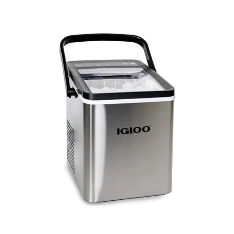 

Portable ice maker for home and office use, stainless steel, silver, fast 7-minute ice production with LED control panel and in