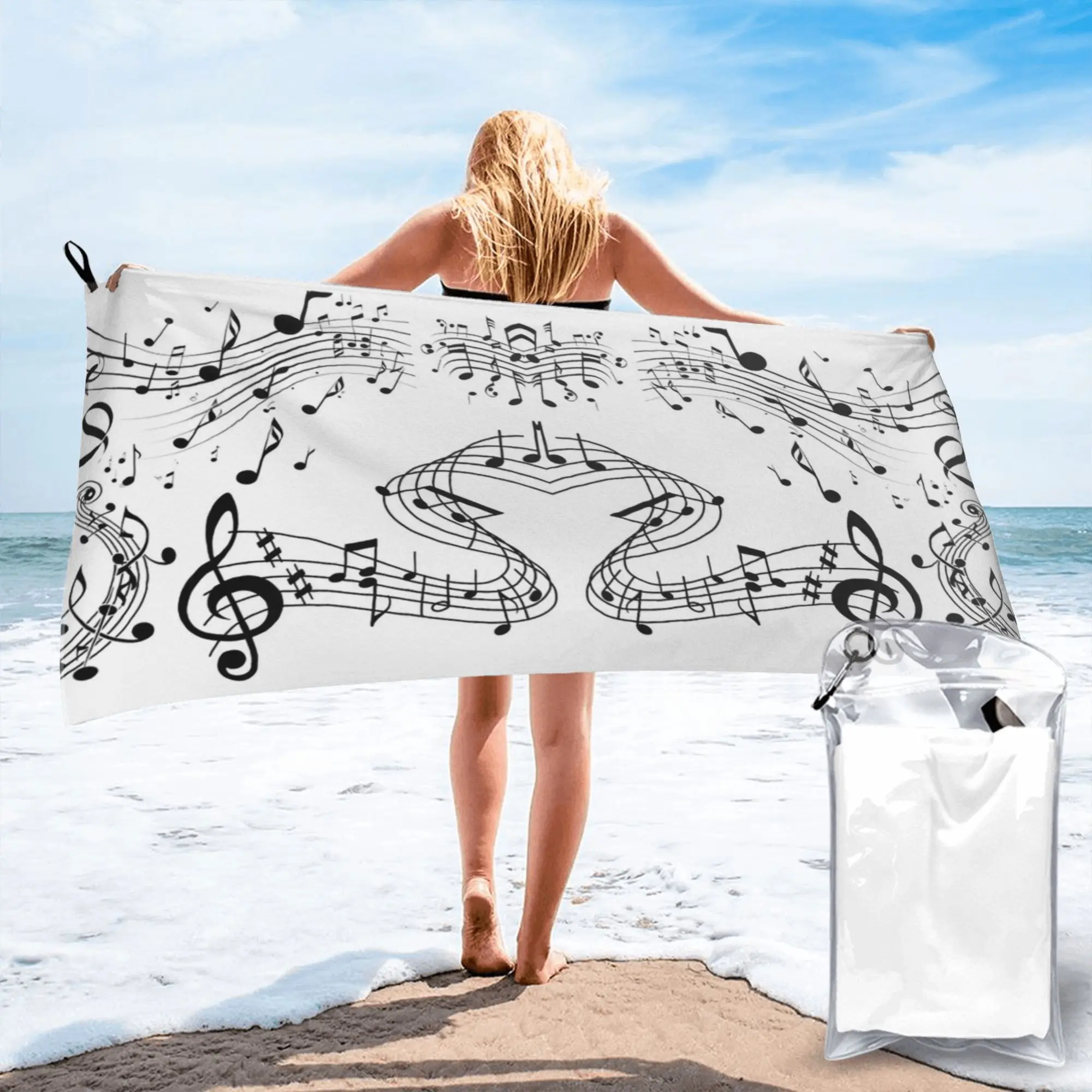 Abstract Piano Keys With Musical Notes Beach Towel Soft Microfiber Quick Dry Absorbent Quick Towels For Bath