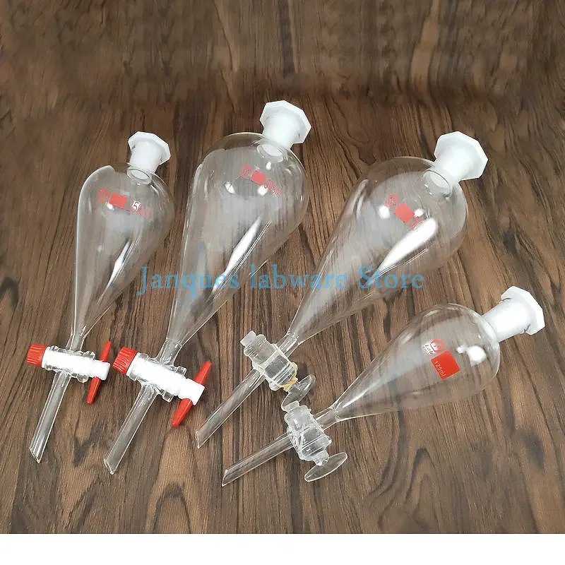 peca de laboratorio 30ml a 1000ml funil de separacao em forma de pera de vidro com pistao de vidro pistao ptfe funil de gota de boca de moagem 1 01